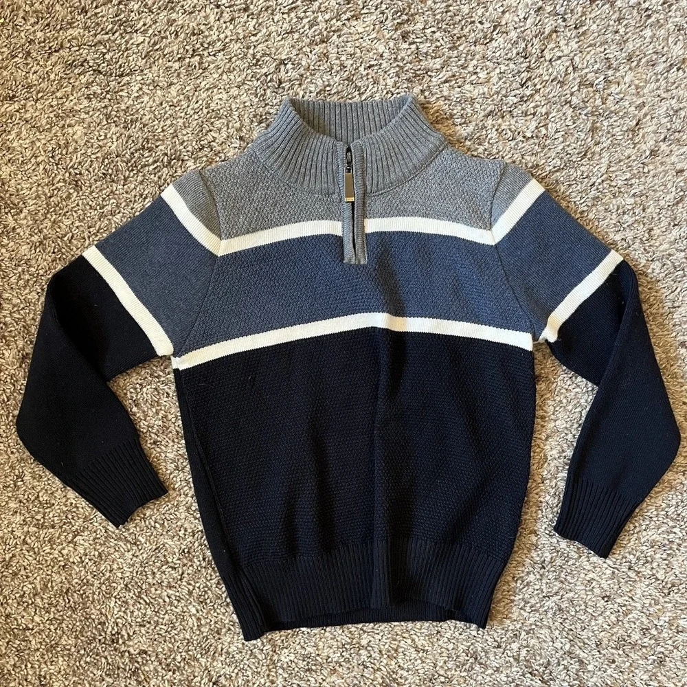 Steve's Jeans Sweater Boys Size 4 Blue Striped Long Sleeve 1/4 Zip